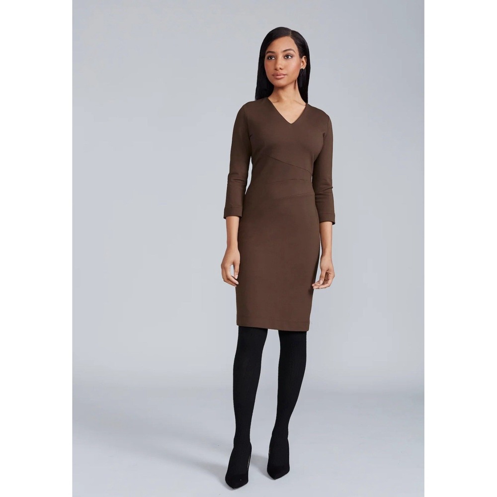 Nora Gardner Women's Brown Aria‎ Sheath Dress 3/4 Sleeve V-Neck Size 8 $298